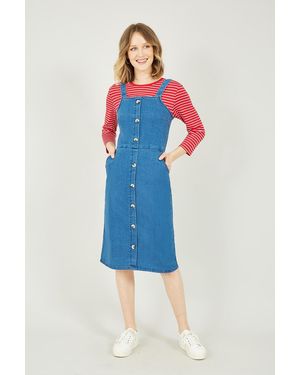 Yumi' Denim Dungaree Dress Cotton - Blue