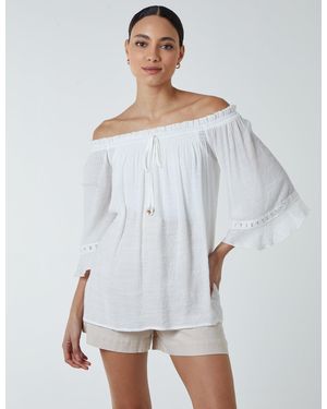 Blue Vanilla Bardot Tie Front Top - White