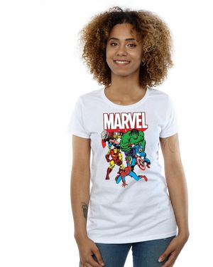 Marvel Ladies Hero Group Cotton T-Shirt - White