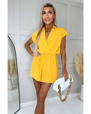 AX Paris Wrap Top Short Sleeve Collared Playsuit - Yellow