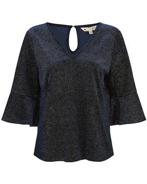 Yumi' Sparkle Velvet Relaxed Fit Top With Fluted Sleeves Material_Polyester - Black