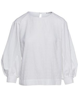 Conquista Bishop Sleeve Jacquard Top - White