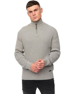 Crosshatch Havaline Knitted Quarter Zip Pullover Marl) Cotton - Grey