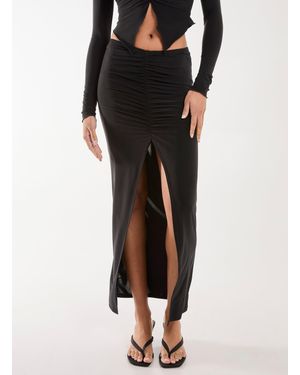 Pink Vanilla Slinky Ruched Maxi Skirt - Black