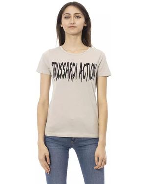 TRUSSARDI ACTION Cotton Short Sleeve T-Shirt With Front Print - Natural