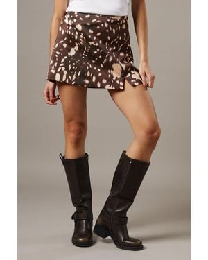 Warehouse Satin Notch Hem Mini Skirt - Brown