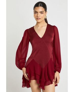 Boohoo Chiffon Mix Panelled Smock Dress - Red