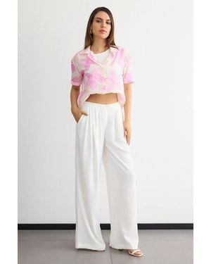 Hiccup Floral Organza Short-Sleeve Cropped Shirt - White