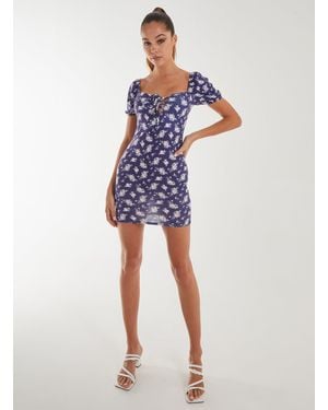 Pink Vanilla Floral Puff Sleeve Dress - Blue