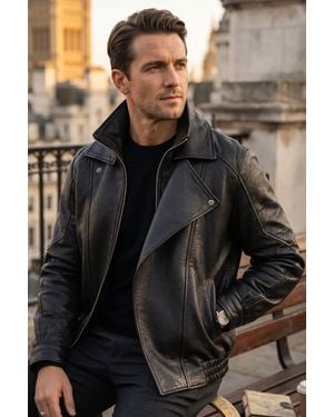 Infinity Leather Lamb Biker Bomber Blouson Jacket - Black