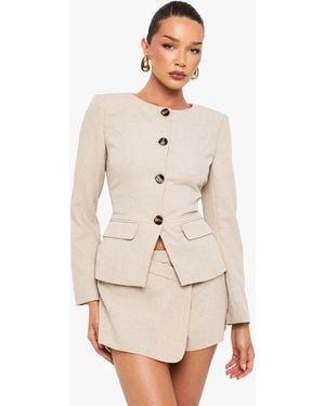 Boohoo Resin Button Collarless Blazer - White