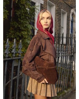 Pink Vanilla Faux Suede Oversized Jacket - Brown