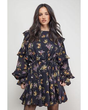 Oasis Printed Ruffle Batwing Sleeve Mini Dress - Multicolour