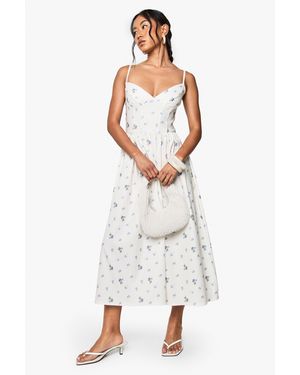 Boohoo Ditsy Floral Bengaline Volume Milkmaid Dress - White