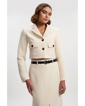 Karen Millen Textured Tweed Pocket Front Tailored Cropped Jacket - Natural