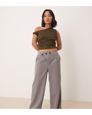Jdy Petite Asymmetric Button Wide Leg Trousers - Grey