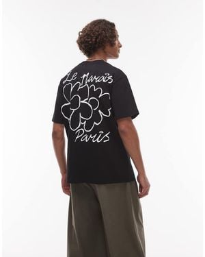 TOPMAN Relaxed Fit T-Shirt With Front And Back Le Marais Raised Print - Black