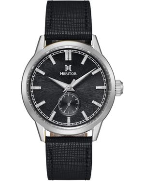 Heritor Argento Leather-Band Watch - Black