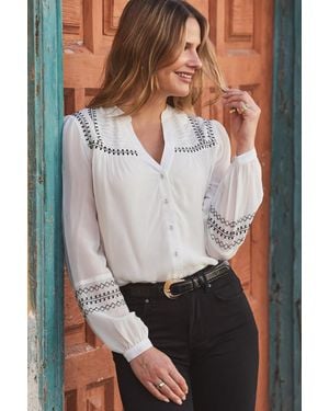 Sosandar Ivory Embroidered Stitch Detail Blouse - Natural
