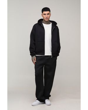 BoohooMAN Tall Oversized Boxy Bonded Scuba Zip Through Hooded Tracksuit - Blue
