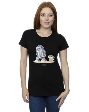 Star Wars Ladies The Mandalorian R2D2 And Grogu Cotton T-Shirt - Black