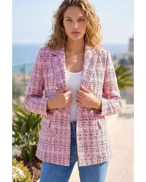 Roman Double Breasted Boucle Jacket - Pink