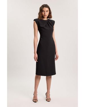 Karen Millen Tailored Sleeveless Neck Detail Pencil Midi Dress - Black