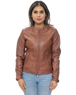Infinity Leather Biker Jacket-Prague - Brown