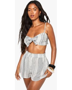 Boohoo Sequin Stripe Cotton Beach Crop Top - White