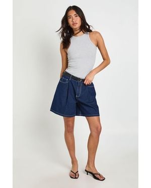 Boohoo Belted Longline Pleated Short - Blue