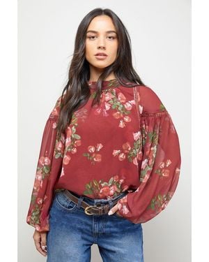 Oasis Lace Panel Boho Top - Red