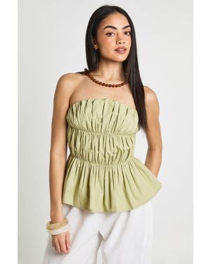 Boohoo Poplin Shirred Bandaeu Top - Green