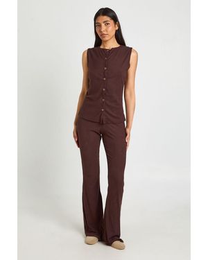 Boohoo Tall Rib Button Through Sleeveless Top And Trouser Set - Red