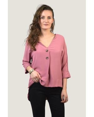 Simply Be V Neck Pleat Front Tunic Top - Pink