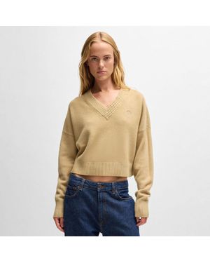 HUGO Dames Sester_b Relaxed-fit Cropped Sweater In Beige - Blauw