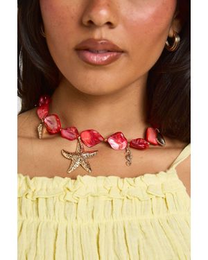 Boohoo Shell Starfish Statement Charm Necklace - Yellow