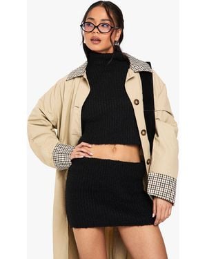 Boohoo High Neck Oversized Crop Knitted Jumper And Micro Mini Skirt Set - Black