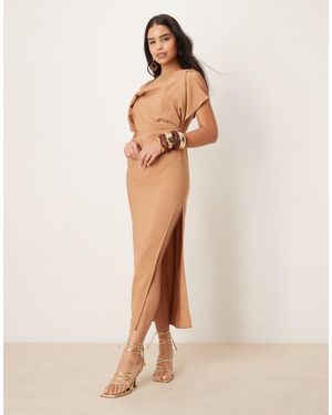 ASOS Square Neck Draped Midaxi Dress - Natural
