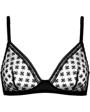 Wolford Ladies Geometric Sheer Triangle Cups Bralette - Black