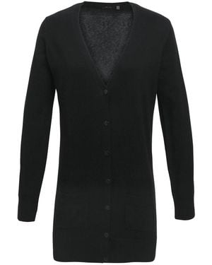 PREMIER Ladies Longline V Neck Cardigan - Black