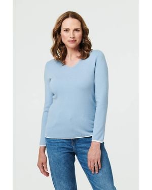 Izabel London Contrast Trim V-Neck Knit Top - Blue