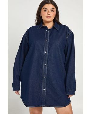 Boohoo Plus Oversized Denim Shirt Dress - Blue