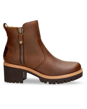 Panama Jack Pauline B9 Bark Waterproof Leather Heeled Ankle Boots - Brown