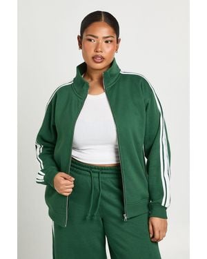 Boohoo Plus Funnel Neck Side Stripe Zip Up Jacket - Green