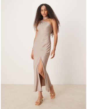 ASOS Satin Tie Neck Detail Maxi Slip Dress - Natural