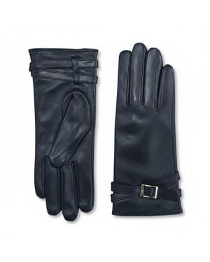 Infinity Leather Italian Soft Wool Lining Winter Buckle Driving Gloves - Blue