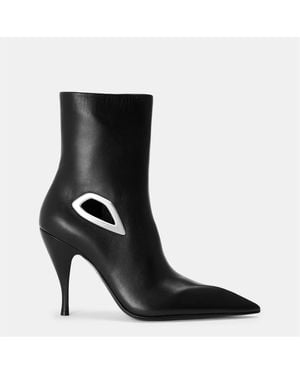 Off-White c/o Virgil Abloh Off Crescent Almond Toe Ankle Stiletto Heel Boots - Black