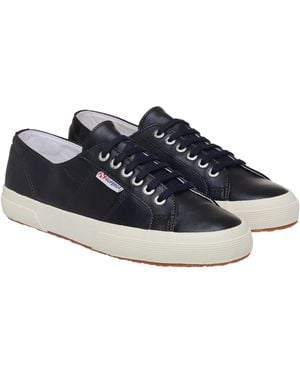 Superga Ladies 2750 Metallic Leather Trainers (Metallic/Off) - Blue