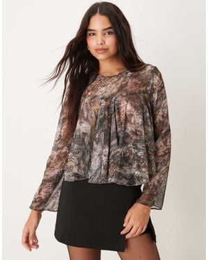ASOS Long Sleeve Godet Top - Brown