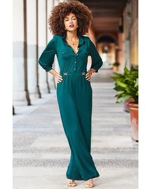 Sosandar Emerald Slinky Pocket Detail Jumpsuit - Green